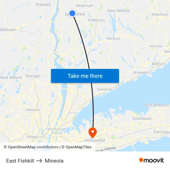 East Fishkill to Mineola map