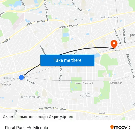 Floral Park to Mineola map