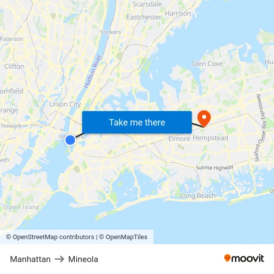 Manhattan to Mineola map
