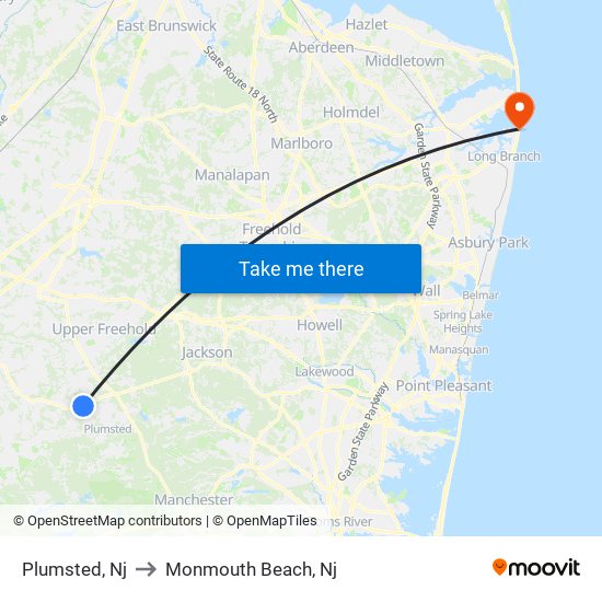 Plumsted, Nj to Monmouth Beach, Nj map