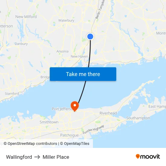 Wallingford to Miller Place map