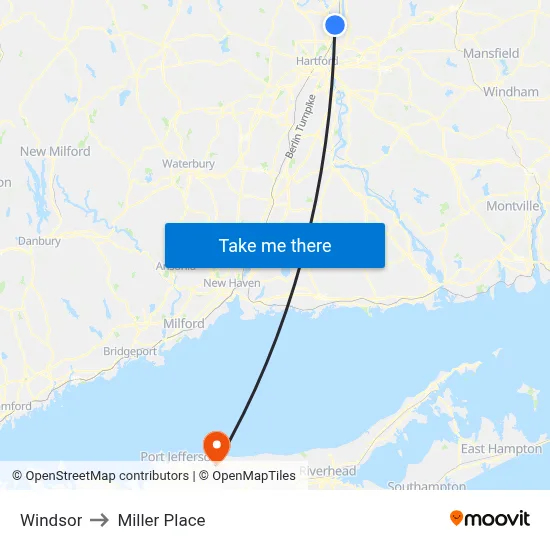 Windsor to Miller Place map