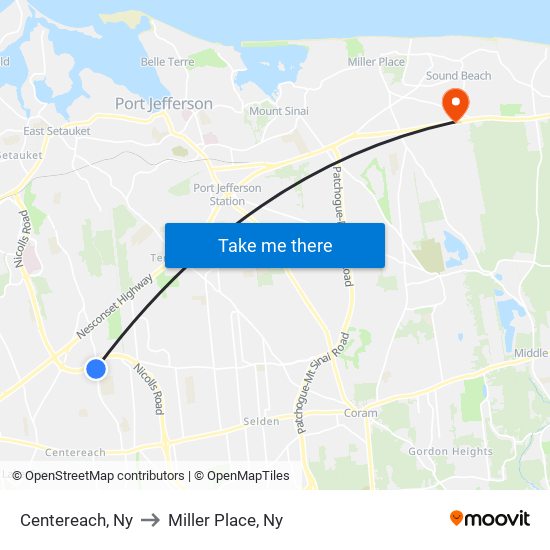 Centereach, Ny to Miller Place, Ny map