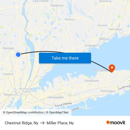 Chestnut Ridge, Ny to Miller Place, Ny map