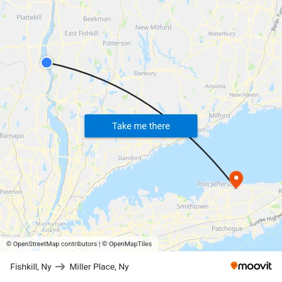 Fishkill to Miller Place, Ny map