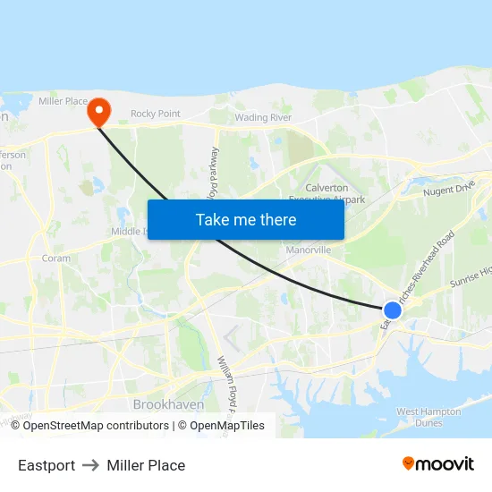 Eastport to Miller Place map