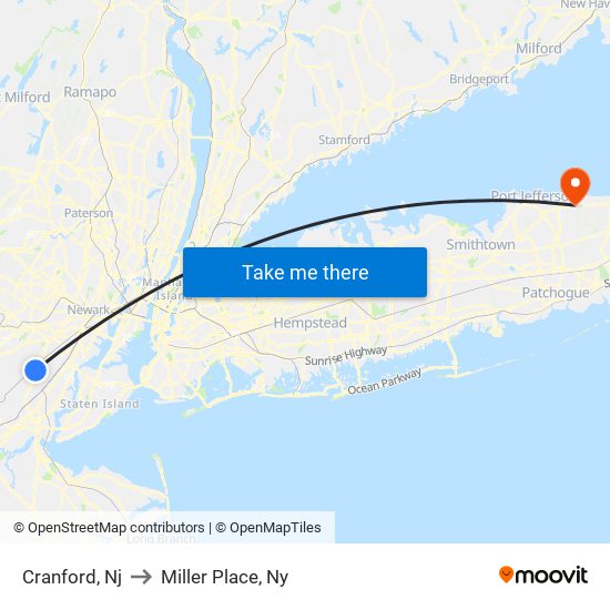 Cranford, Nj to Miller Place, Ny map