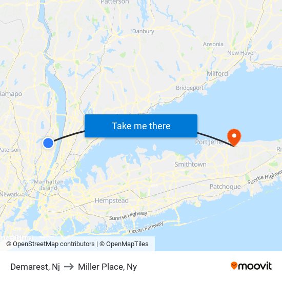 Demarest, Nj to Miller Place, Ny map