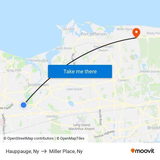 Hauppauge, Ny to Miller Place, Ny map