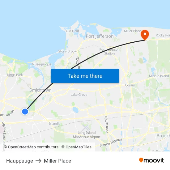 Hauppauge to Miller Place map