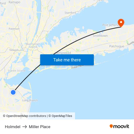 Holmdel to Miller Place map