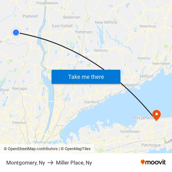 Montgomery, Ny to Miller Place, Ny map