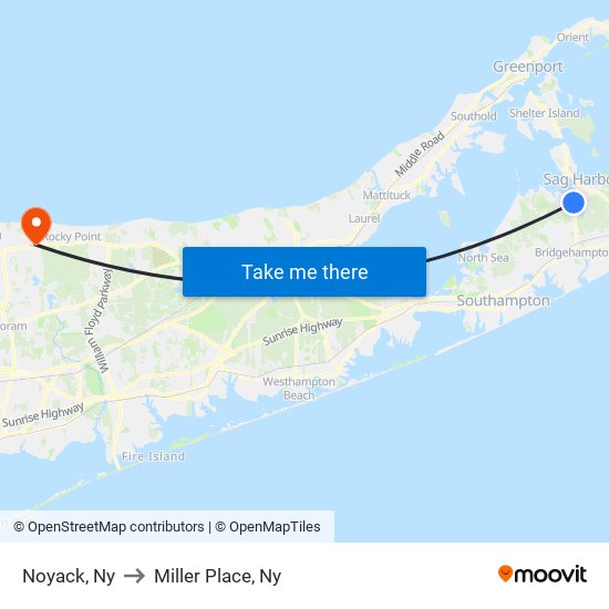 Noyack, Ny to Miller Place, Ny map