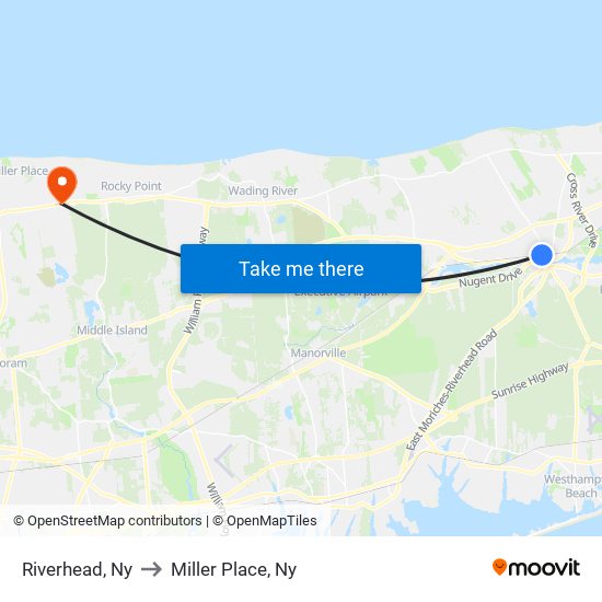 Riverhead, Ny to Miller Place, Ny map