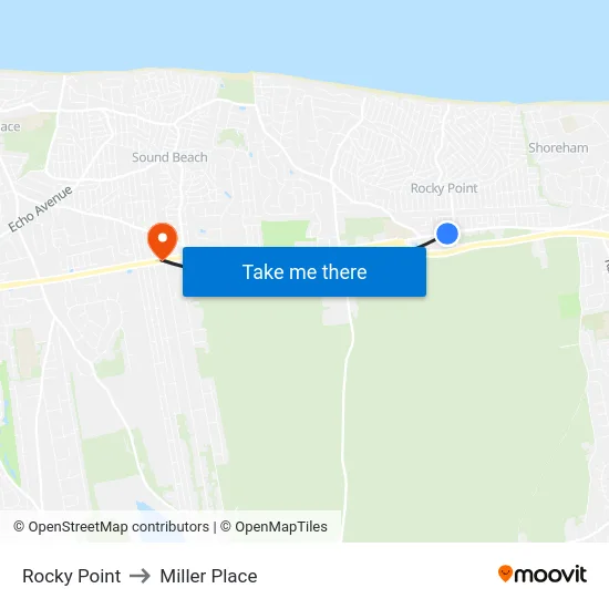 Rocky Point to Miller Place map