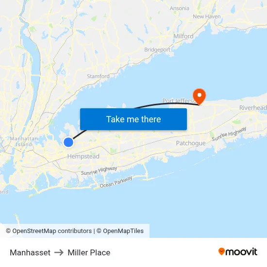 Manhasset to Miller Place map