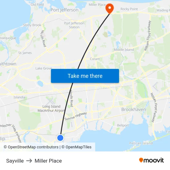 Sayville to Miller Place map