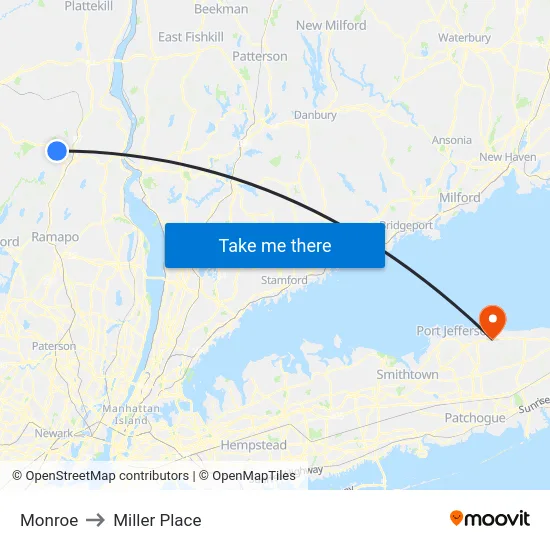 Monroe to Miller Place map