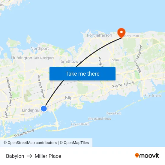 Babylon to Miller Place map