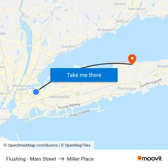 Flushing - Main Street to Miller Place map