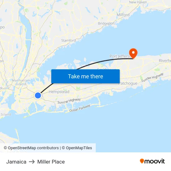 Jamaica to Miller Place map