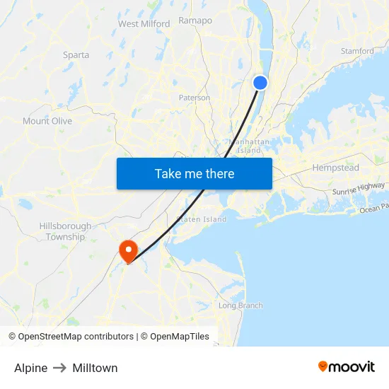 Alpine to Milltown map