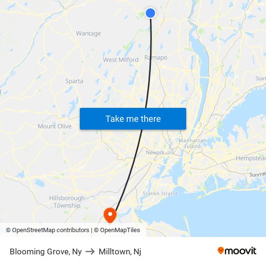 Blooming Grove, Ny to Milltown, Nj map