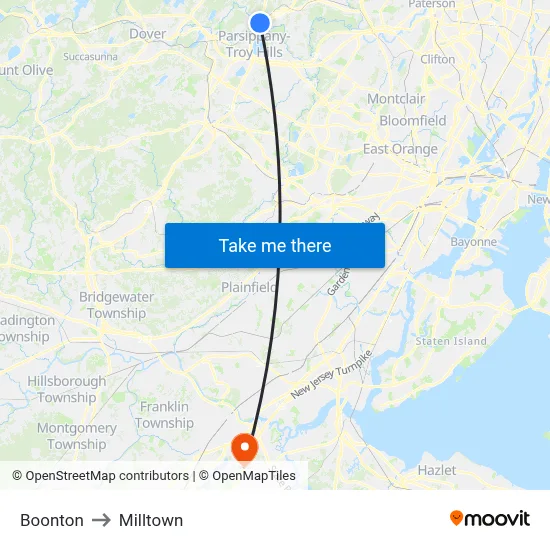 Boonton to Milltown map
