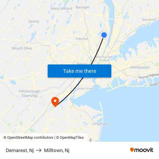 Demarest, Nj to Milltown, Nj map