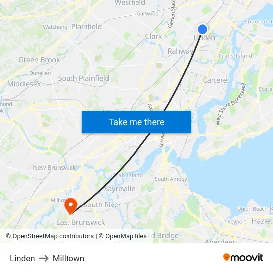 Linden to Milltown map