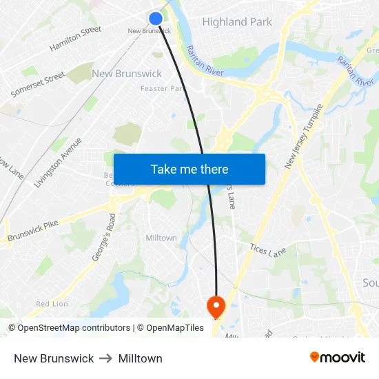 New Brunswick to Milltown map