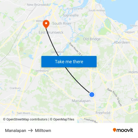 Manalapan to Milltown map
