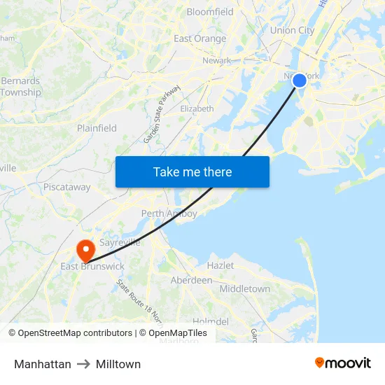 Manhattan to Milltown map