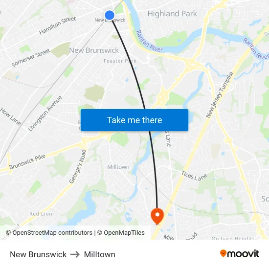 New Brunswick to Milltown map