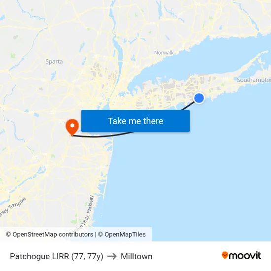 Patchogue LIRR (77, 77y) to Milltown map