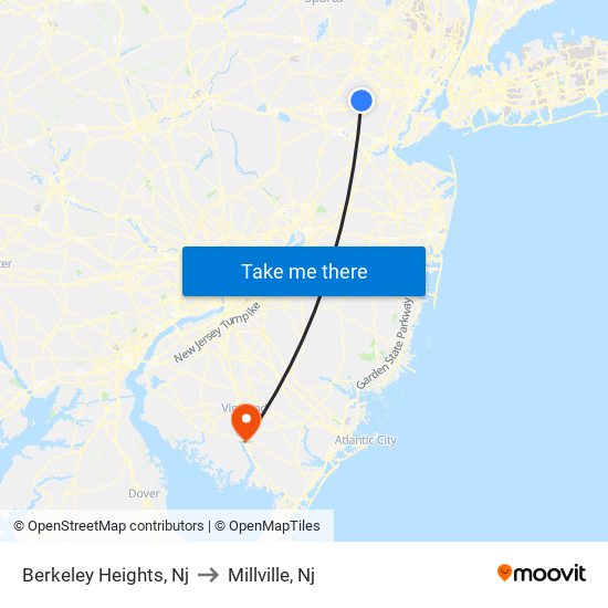 Berkeley Heights, Nj to Millville, Nj map