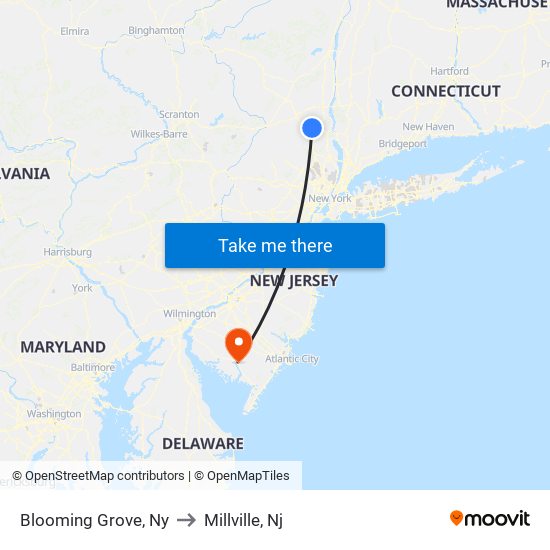Blooming Grove, Ny to Millville, Nj map