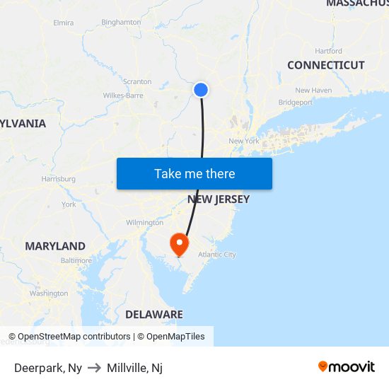 Deerpark, Ny to Millville, Nj map