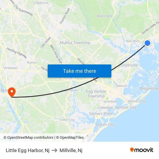 Little Egg Harbor, Nj to Millville, Nj map