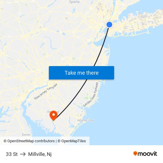 33 St to Millville, Nj map