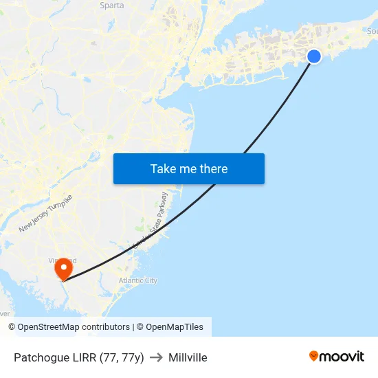 Patchogue LIRR (77, 77y) to Millville map