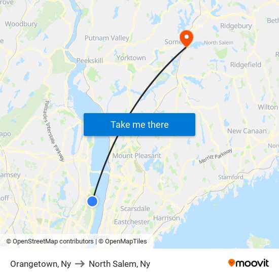 Orangetown, Ny to North Salem, Ny map