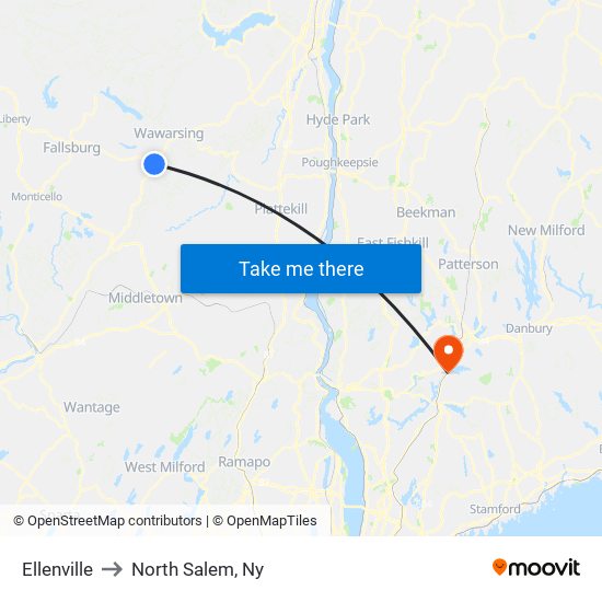 Ellenville to North Salem, Ny map