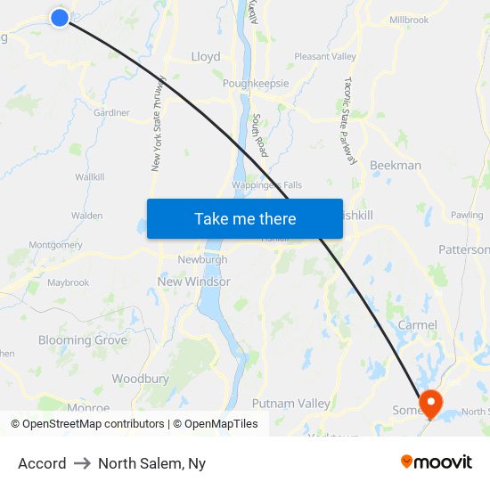 Accord to North Salem, Ny map