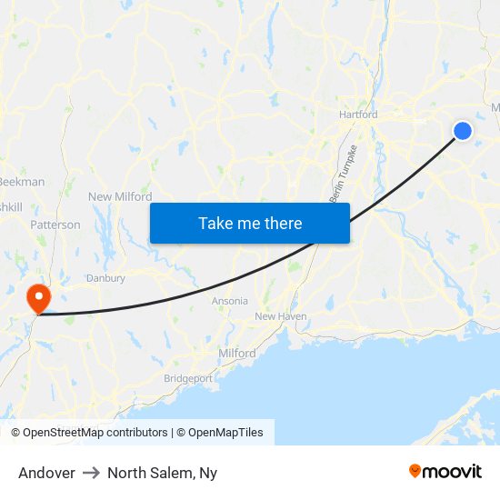 Andover to North Salem, Ny map