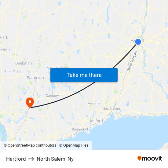 Hartford to North Salem, Ny map