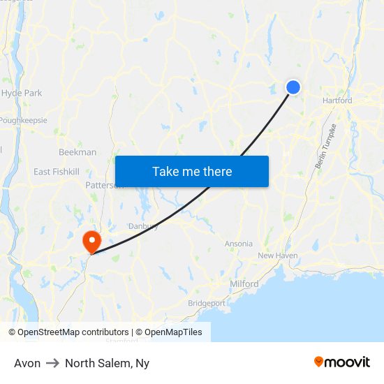 Avon to North Salem, Ny map