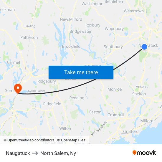 Naugatuck to North Salem, Ny map