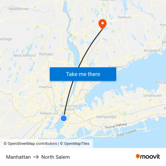 Manhattan to North Salem map