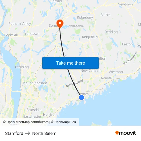 Stamford to North Salem map